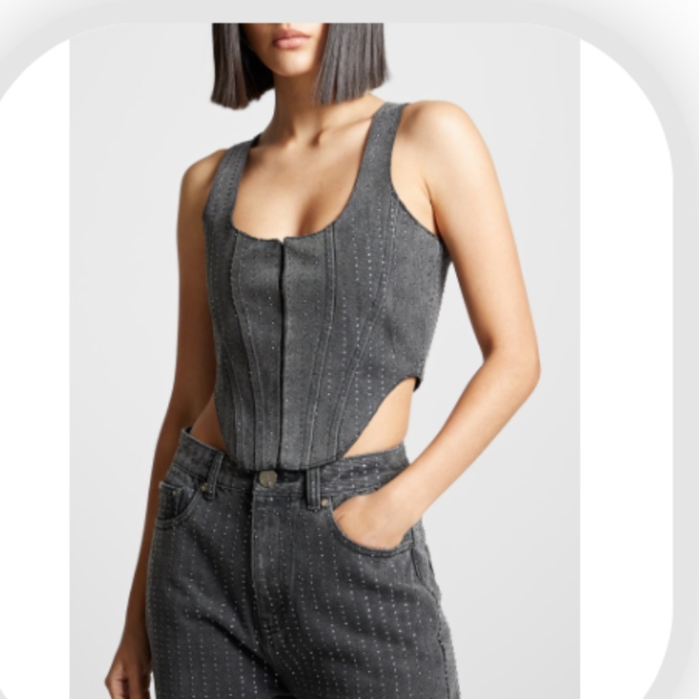Maniere De Voir Grey Denim Corset Crop Top